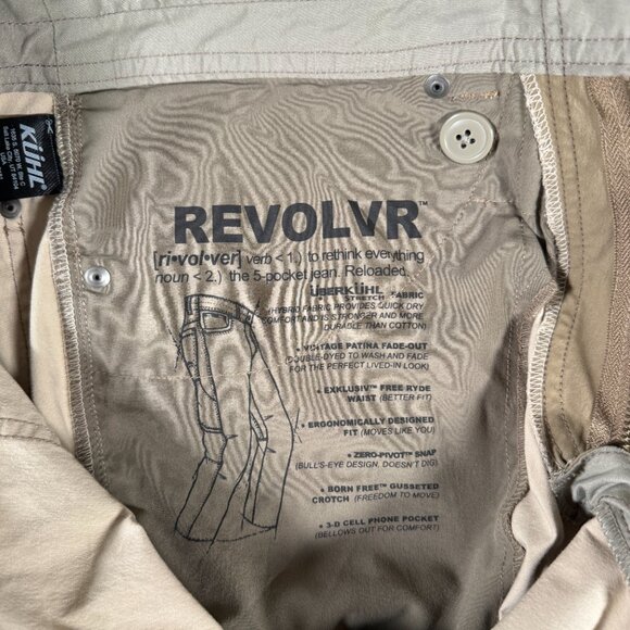 Kuhl Revolvr Hiking Pants Men Size 34x34 Vintage Patina Dye Snap Closure Beige - Picture 10 of 13